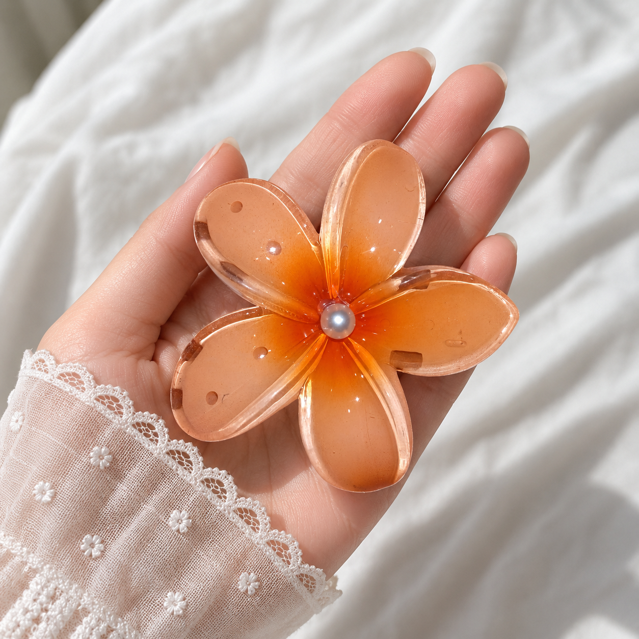 6pcs Flower Hair Claw Clip for Women – Pearl Center Floral Hair Clip (Random Color)