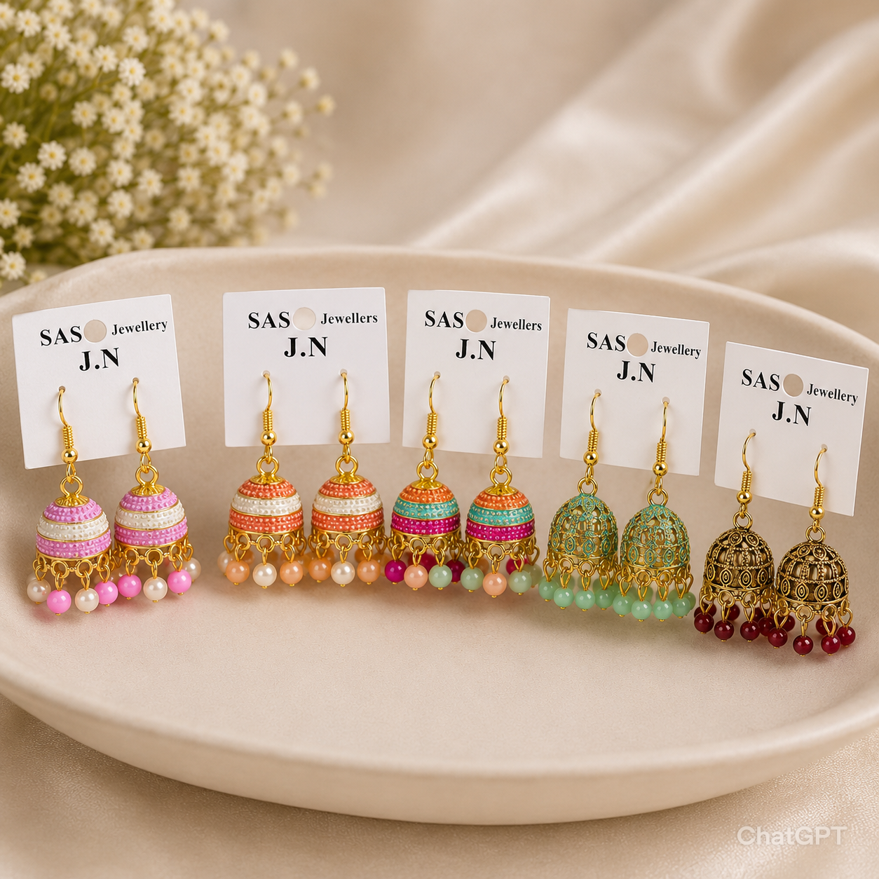 Women Funky Multicolor Crystal Jhumka Earrings Gold Plated