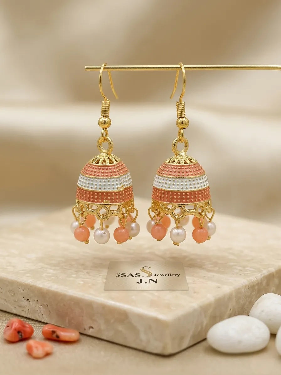 Women Funky Multicolor Crystal Jhumka Earrings Gold Plated