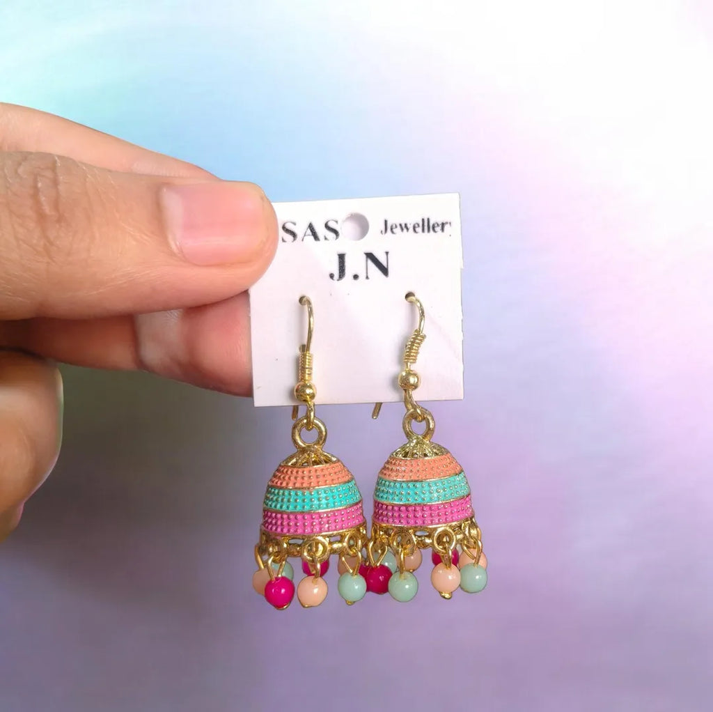 Women Funky Multicolor Crystal Jhumka Earrings Gold Plated