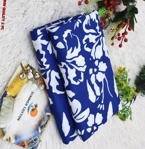 Blue Floral Printed 2Pc Unstitched Suit for women