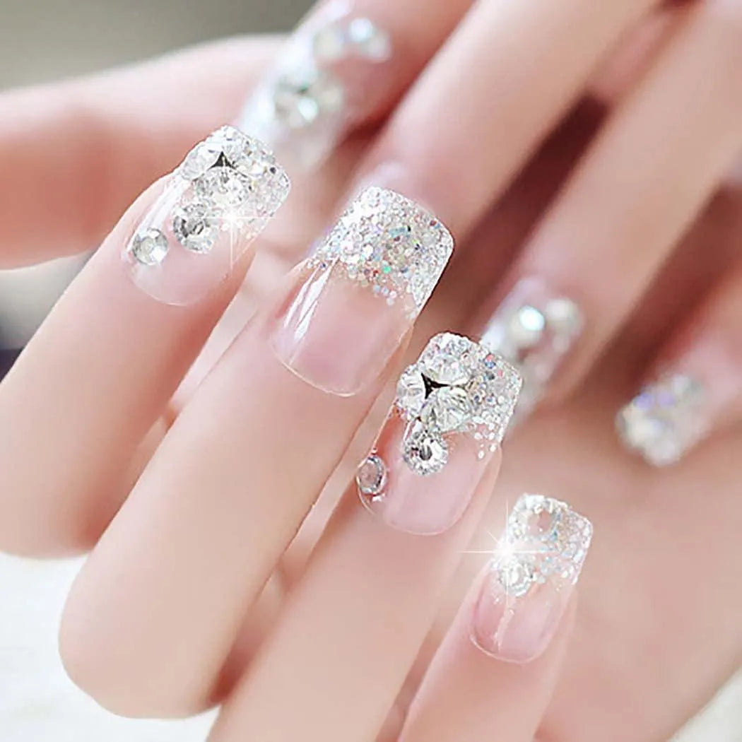 Double Size Glitter Diamond Nails for Bridal & Party Wear