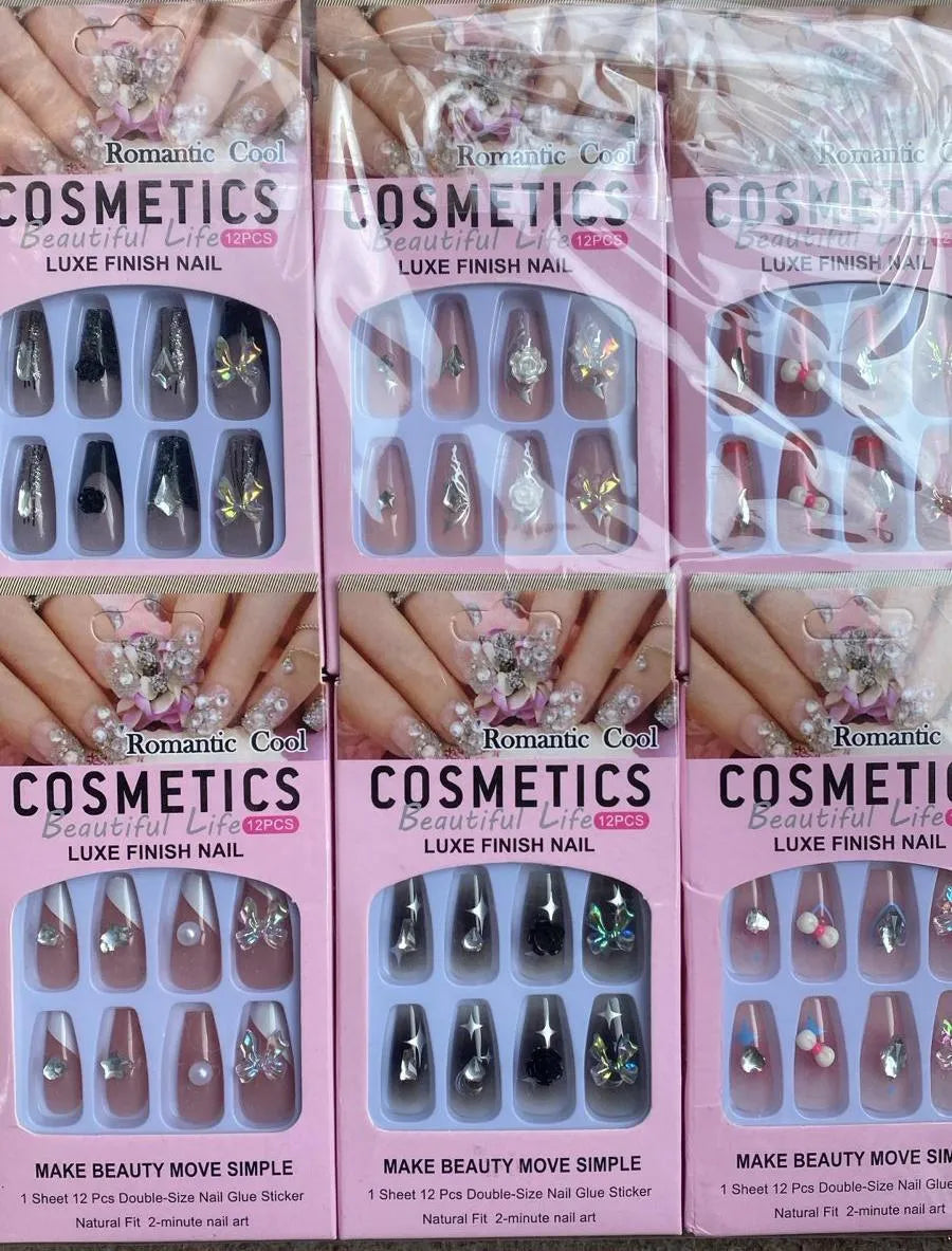 Double Size Glitter Diamond Nails for Bridal & Party Wear