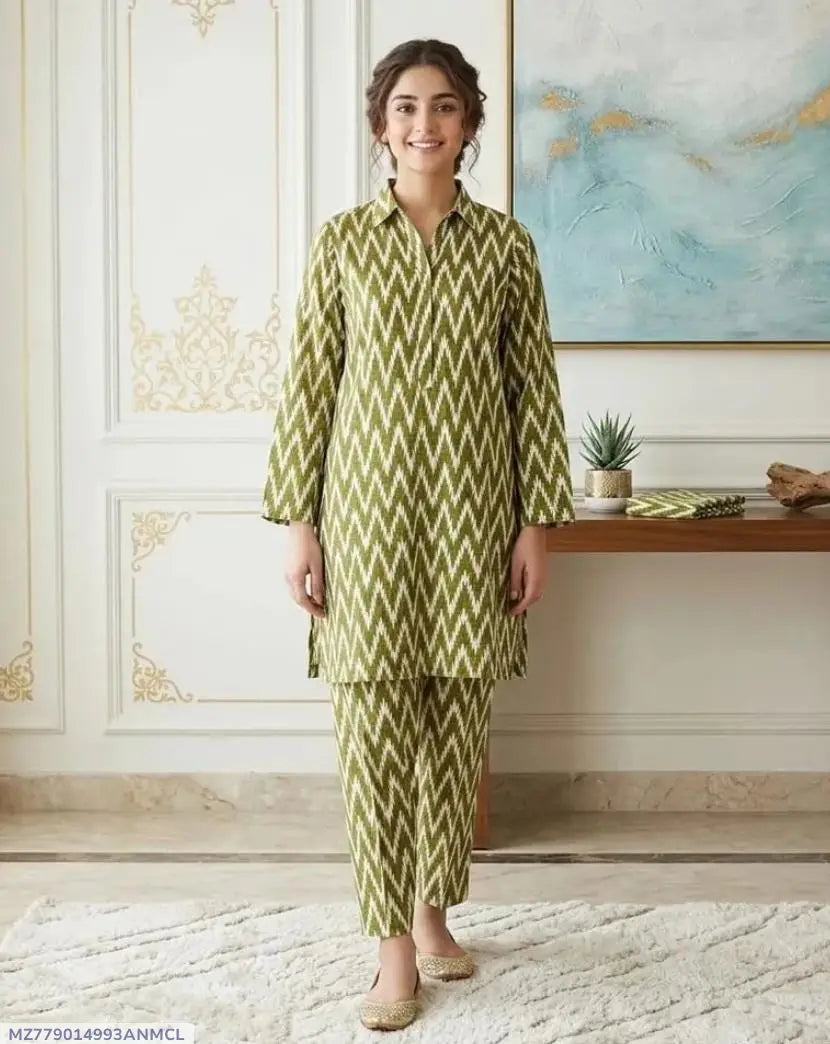 2 Pcs Women's Unstitched 3-D Block Printed Suit