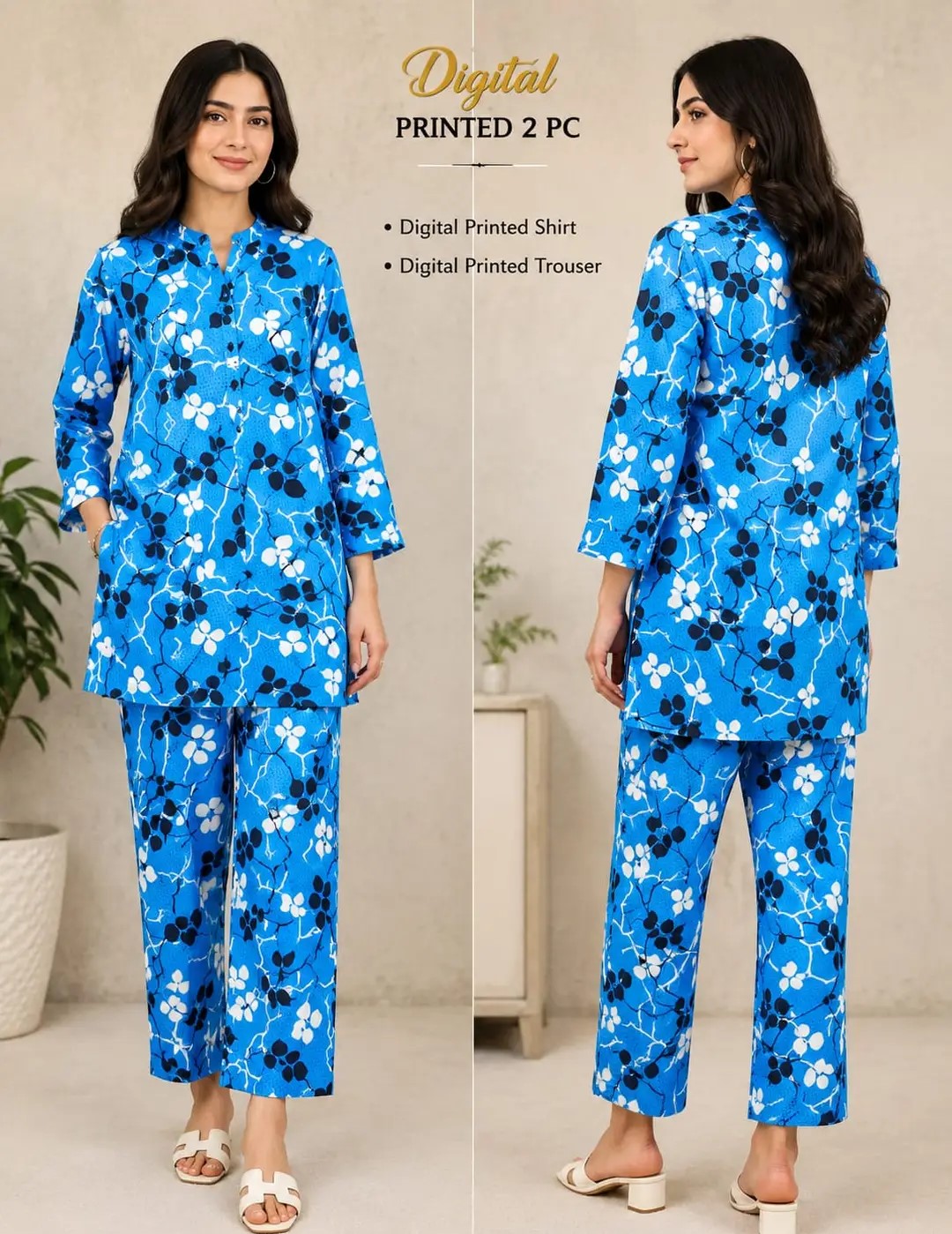 2 Pcs Women's Unstitched 3-D Block Printed Suit
