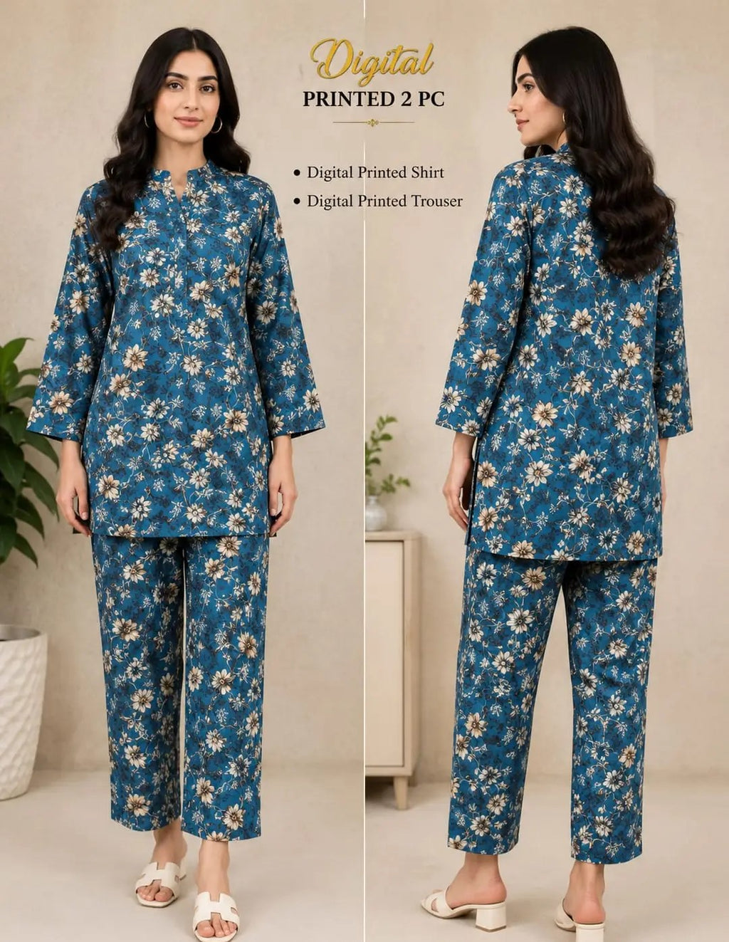 2 Pcs Women's Unstitched 3-D Block Printed Suit