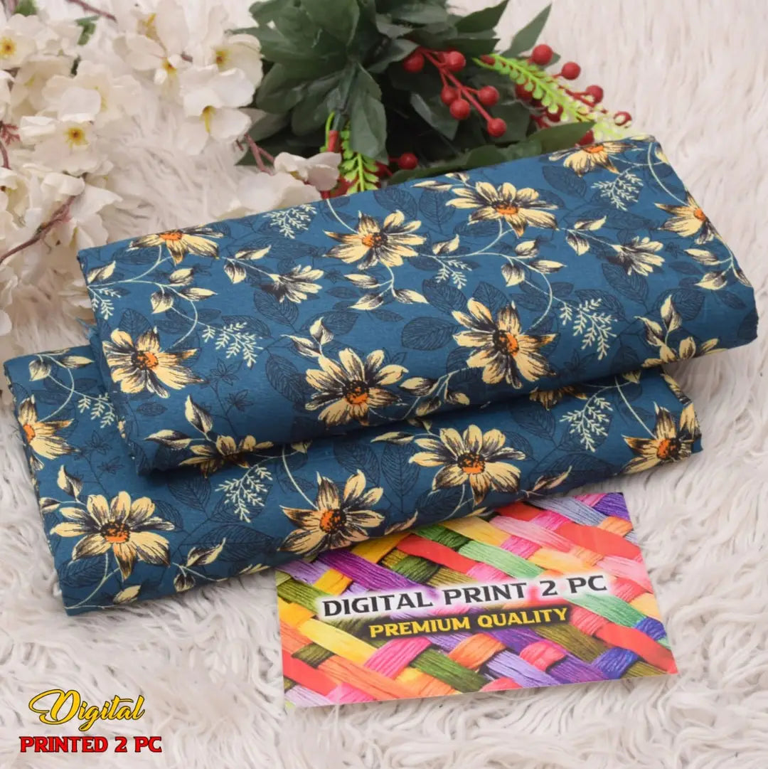 2 Pcs Women's Unstitched 3-D Block Printed Suit