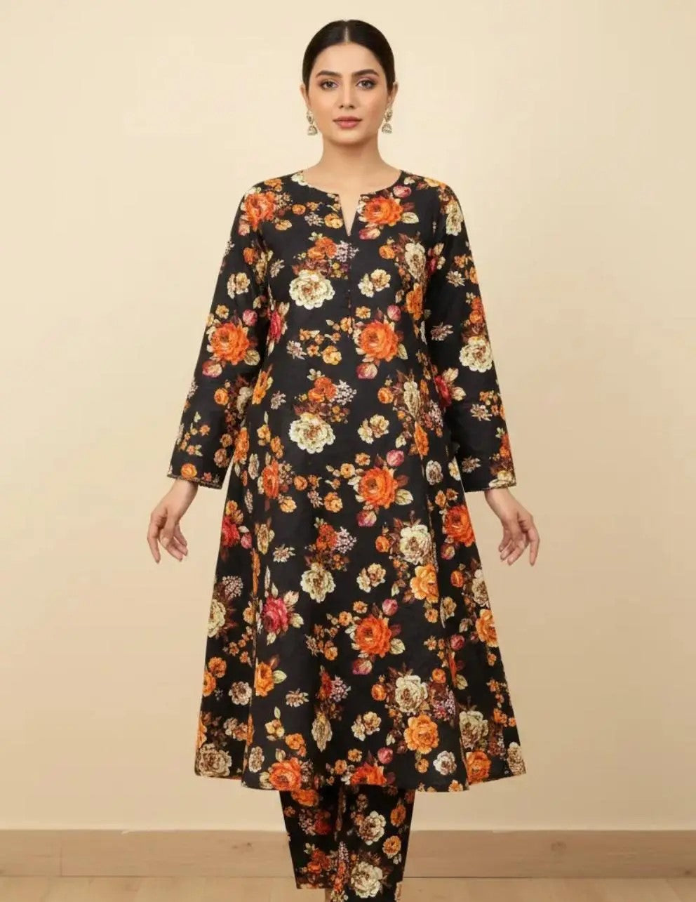 2 Pcs Women's Unstitched 3-D Block Printed Suit