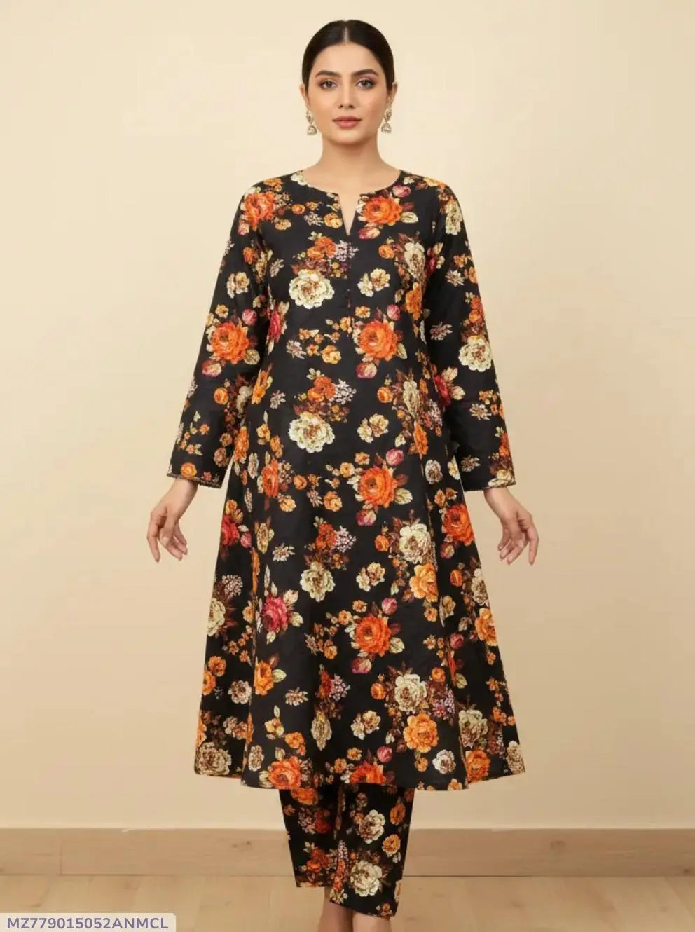 2 Pcs Women's Unstitched 3-D Block Printed Suit