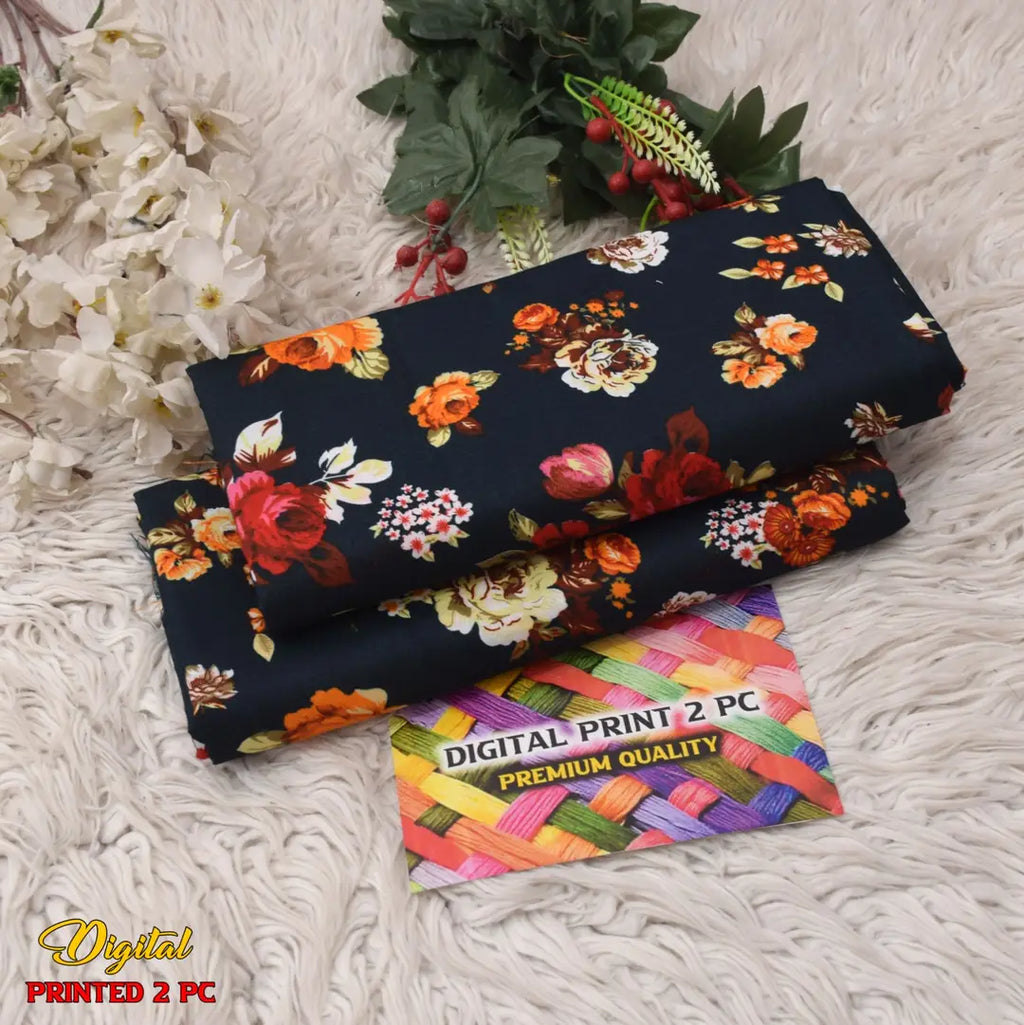 2 Pcs Women's Unstitched 3-D Block Printed Suit