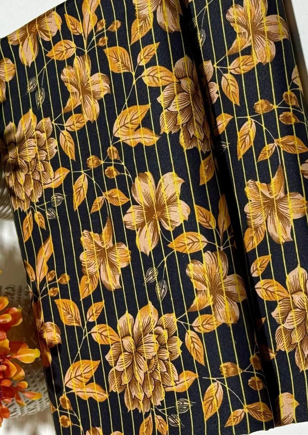 Women's Black Gold Floral Unstitched Suit Pakistan