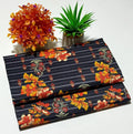 Women Printed Polo Cotton Suit Black Orange Floral 2 Pcs