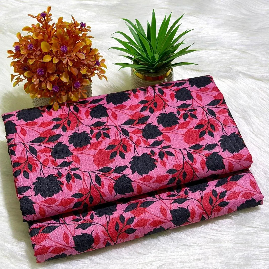 Women Floral Printed Polo Cotton Suit Pink Black Red