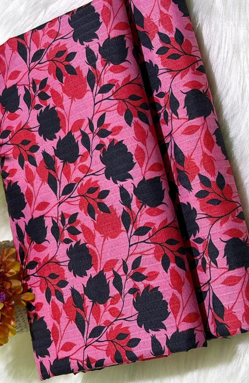 Women Floral Printed Polo Cotton Suit Pink Black Red